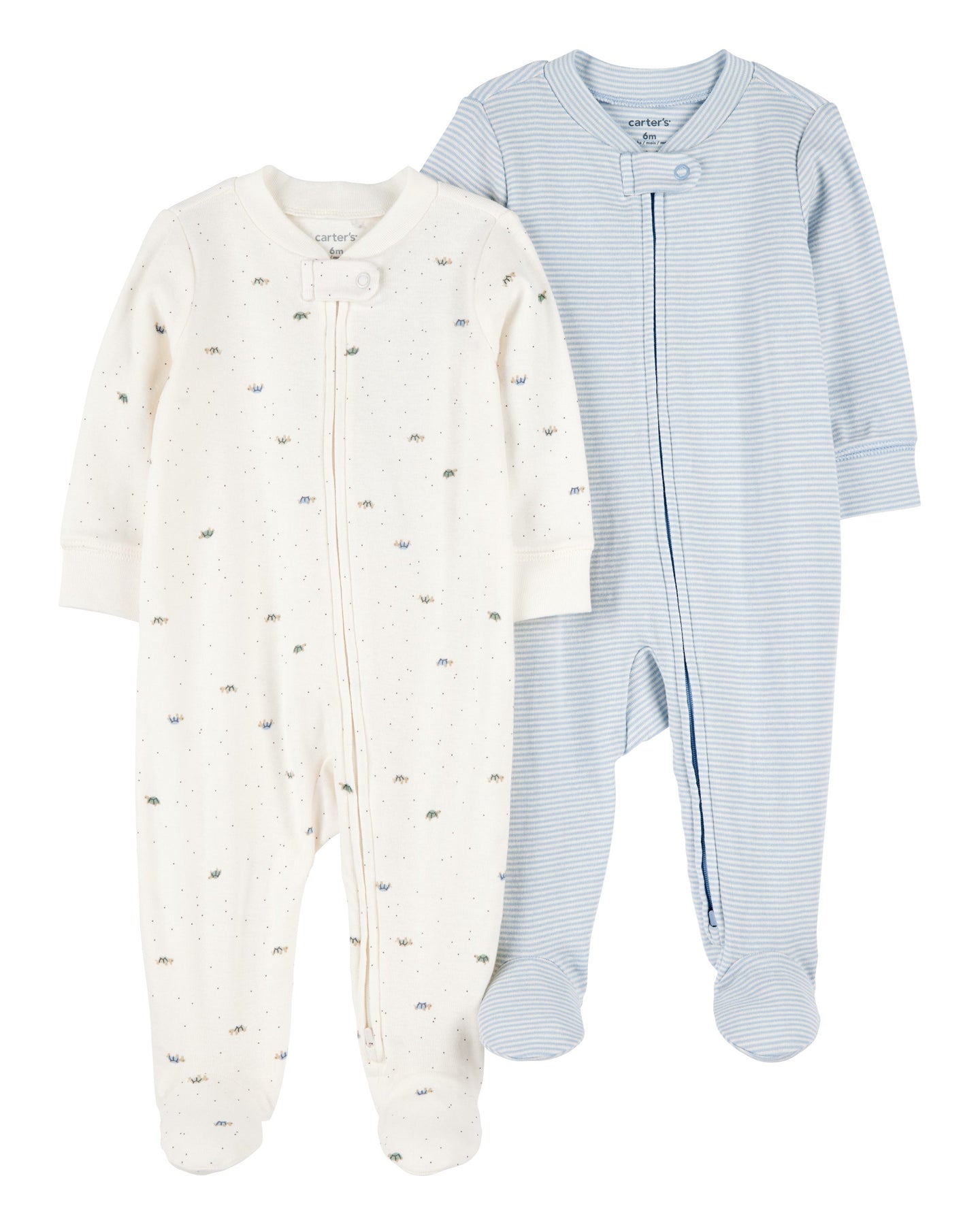 2-Pack 2-Way Zip Cotton Sleep & Play Pajamas - Blue/White