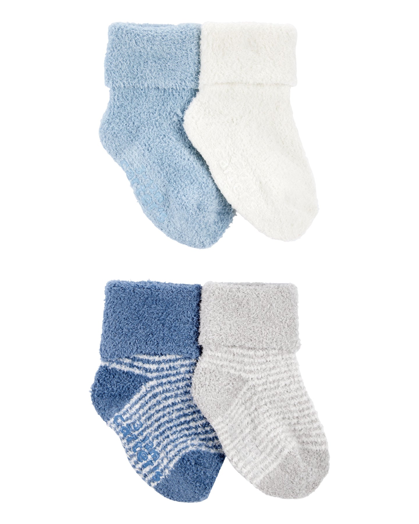 4-Pack Chenille Foldover Cuff Booties - Blue/White