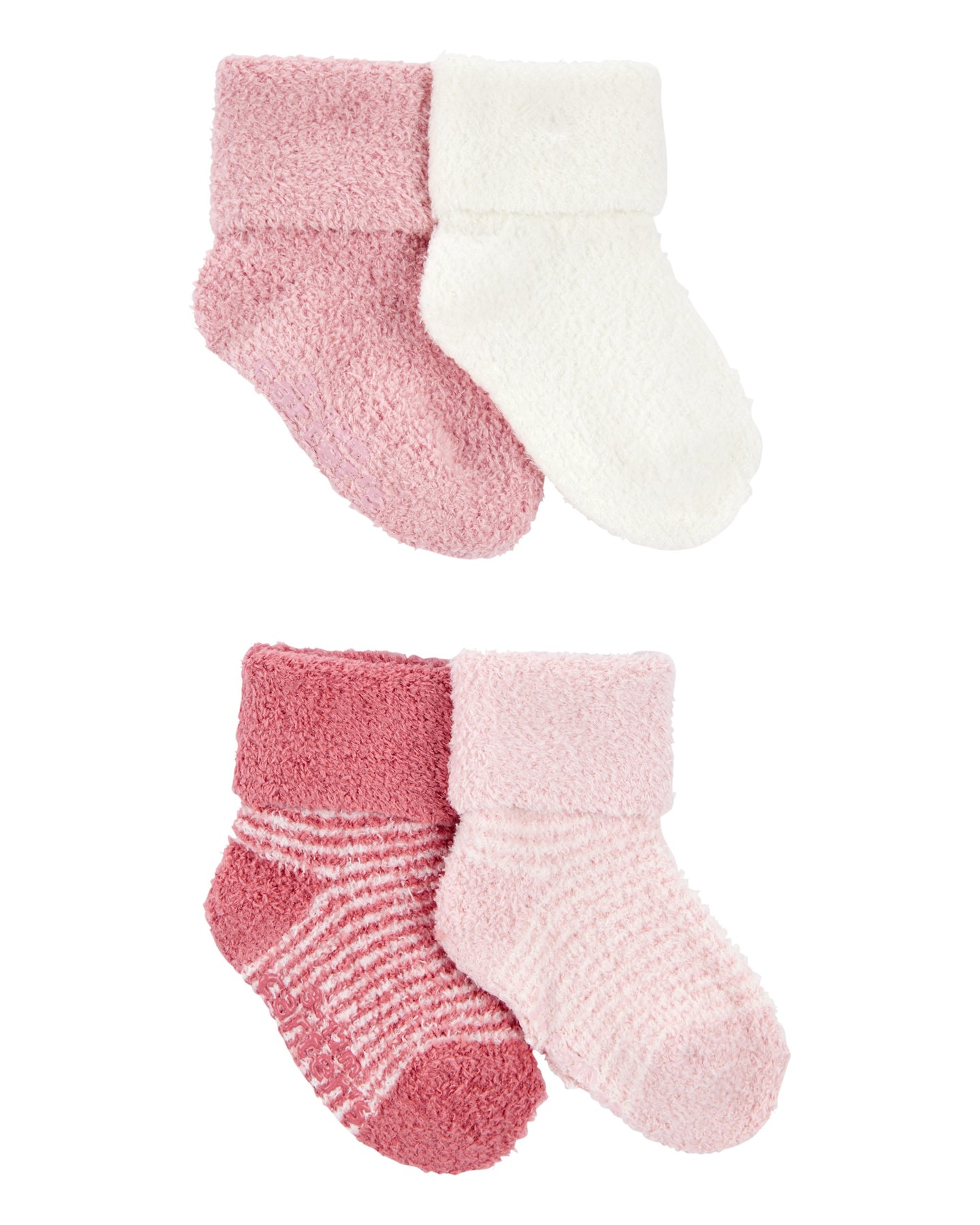4-Pack Chenille Foldover Cuff Booties - Pink/White