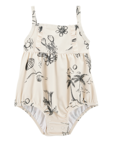1-Piece Beach Print Swimsuit