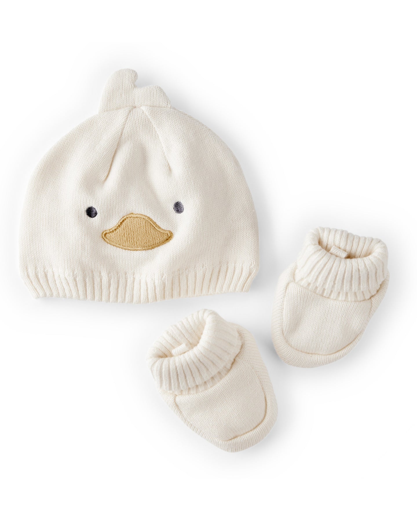 2-Piece Duck Crochet Booties & Hat - White