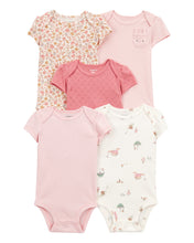 Cargar imagen en el visor de la galería, 5-Pack Floral Bunny Short-Sleeve Cotton Bodysuits - Pink
