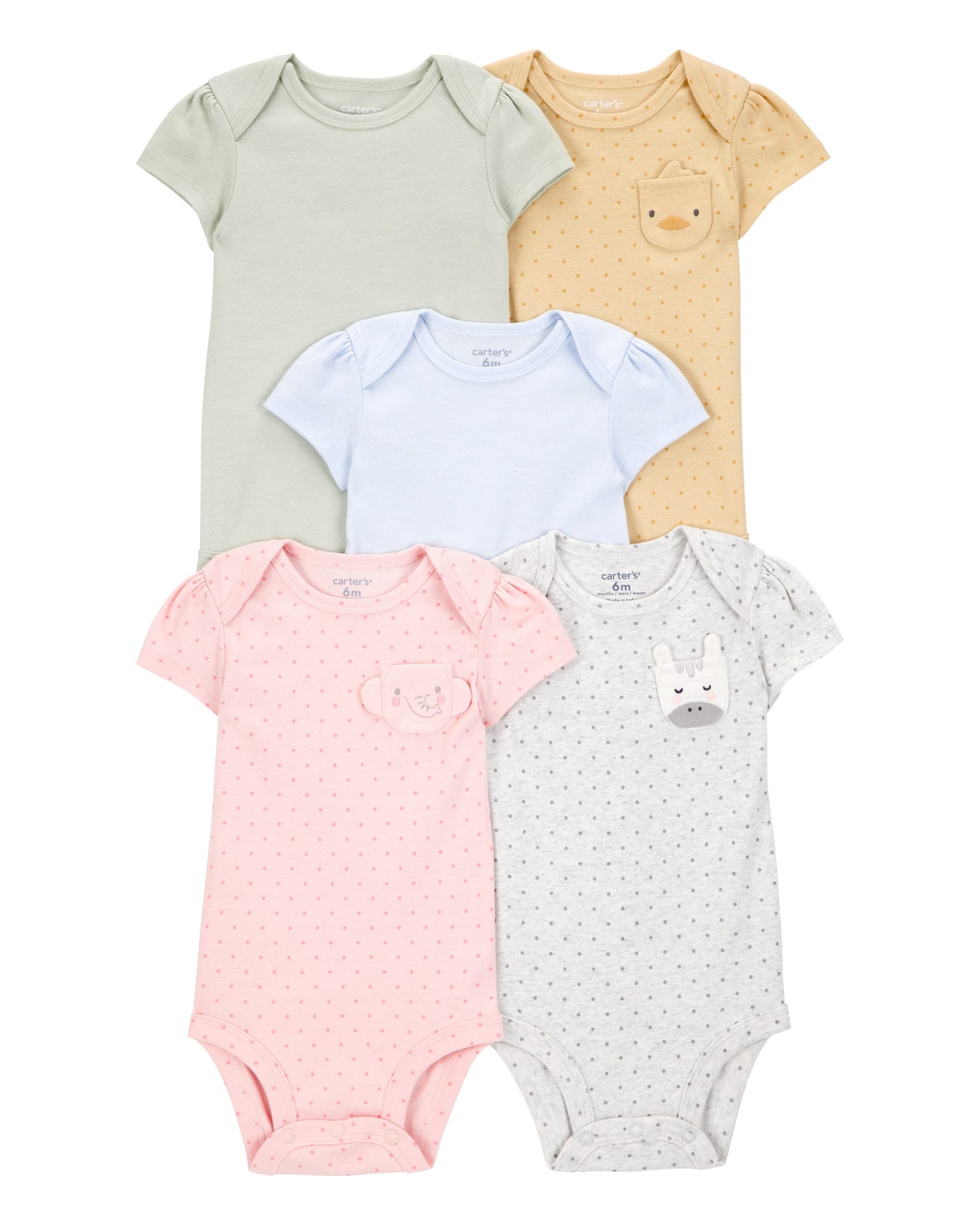 5-Pack Animal Short-Sleeve Cotton Bodysuits