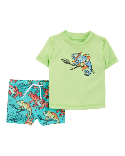 2-Piece Iguana Rashguard & Swim Trunks