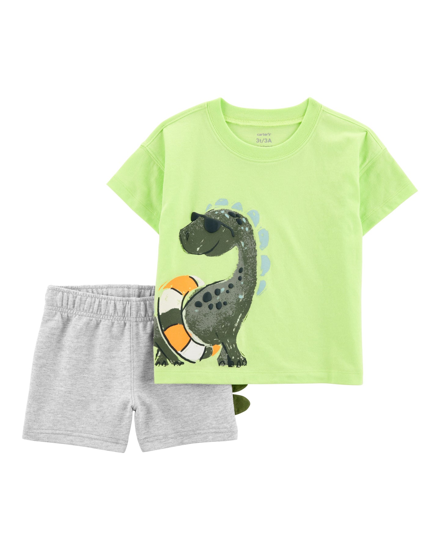 Green 2-Piece Dinosaur Shorts Set