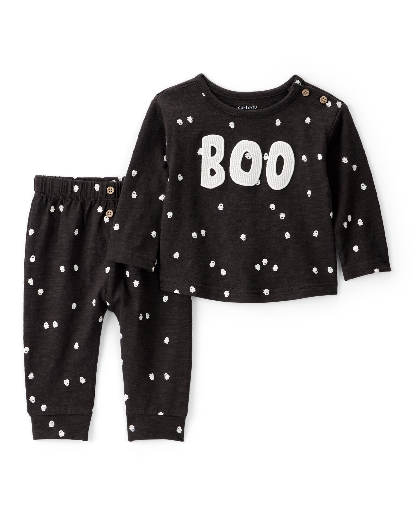 2-Piece Ghost Print Halloween Outfit Set - Black