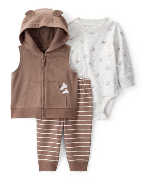 3-Piece Dog Little Vest Set - White/Brown