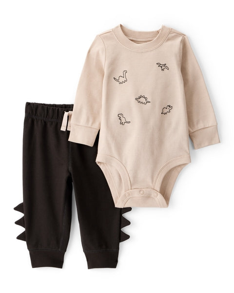 2-Piece Dinosaur Long-Sleeve Bodysuit Pant Set - Brown
