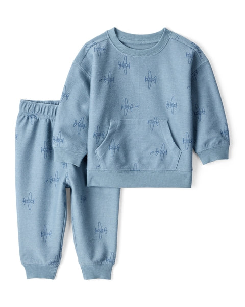 Airplane French Terry Long-Sleeve Tee & Pant Set - Blue