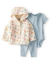 Cargar imagen en el visor de la galería, 3-Piece Floral Quilted Little Jacket Set - Ivory/Blue
