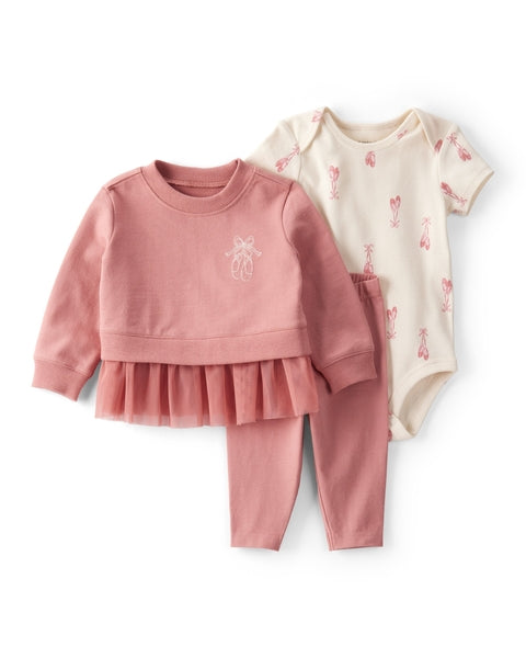 3-Piece Ballet Little Pullover Set - Pink/Ivory