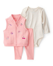 Cargar imagen en el visor de la galería, 3-Piece Fruit Embroidered Little Vest Set - Pink/Ivory
