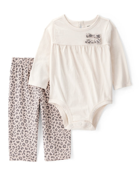 2-Piece Long-Sleeve Bodysuit & Pull-On Leopard Pants