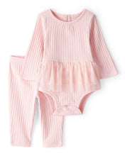 Cargar imagen en el visor de la galería, 2-Piece Ribbed Tutu Bodysuit Pant Set - Pink
