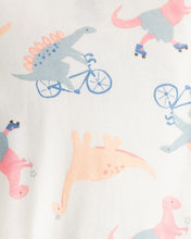 Cargar imagen en el visor de la galería, Dinosaur Print 100% Cotton Long-Sleeve 4-Piece Pajamas - Blue/White
