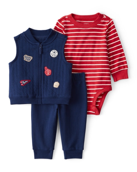 3-Piece Game Day Little Vest Set - Navy/Red