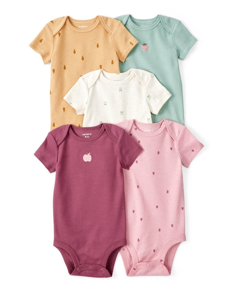 5-Pack Fruit Print Cotton Multipack Bodysuits - Yellow/Green/Pink/Red/White