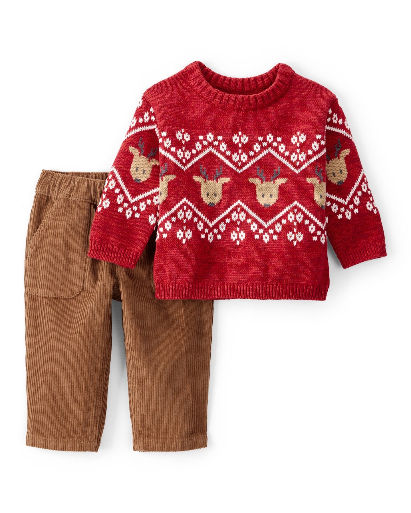 2PC Pant Set Red Reindeer Sweater