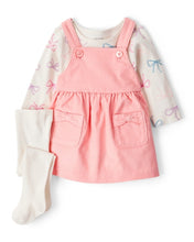 Cargar imagen en el visor de la galería, 3-Piece Bow Heart Print Long-Sleeve Dress Set - Ivory/Pink
