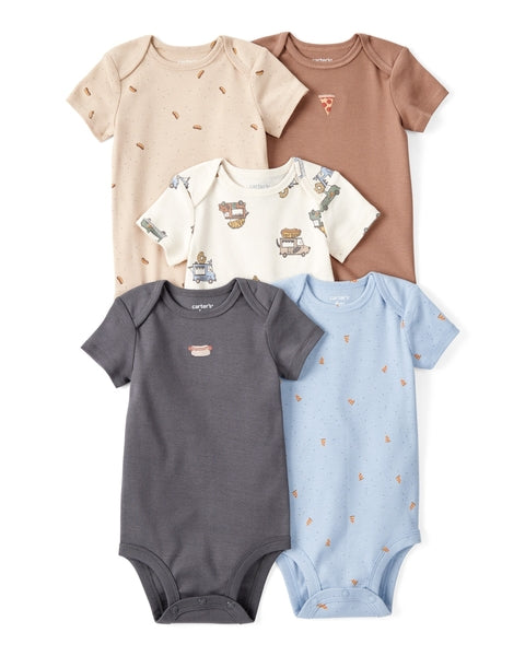 5-Pack Print Cotton Multipack Bodysuits - Blue/Brown/Green/White