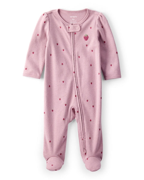 Strawberry Print 100% Cotton Sleep & Play - Pink