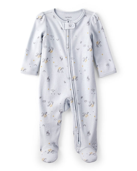 Unicorn Star Print 100% Cotton Long-Sleeve 2-Way Zip Sleep & Play - Blue