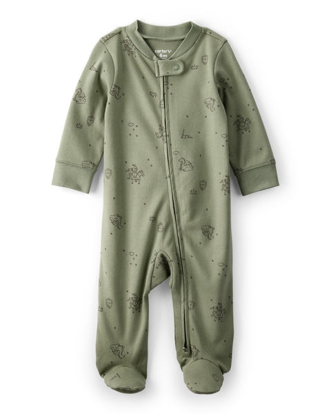 Dragon Print 100% Cotton Long-Sleeve Sleep & Play - Green