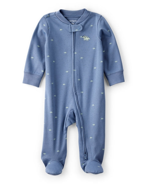 Rhino Print 100% Cotton Long-Sleeve Sleep & Play - Navy Blue
