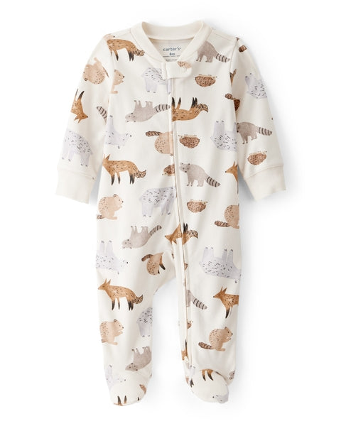 Fox Print 100% Cotton Long-Sleeve Sleep & Play - Ivory
