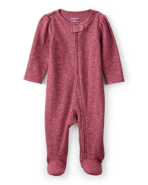 Floral Print Cotton Long-Sleeve 2-Way Zip Sleep & Play - Pink