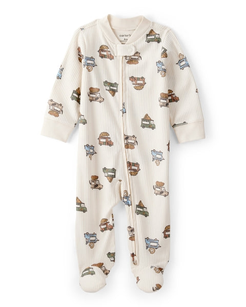 Truck Print Cotton Long-Sleeve Sleep & Play - Ivory