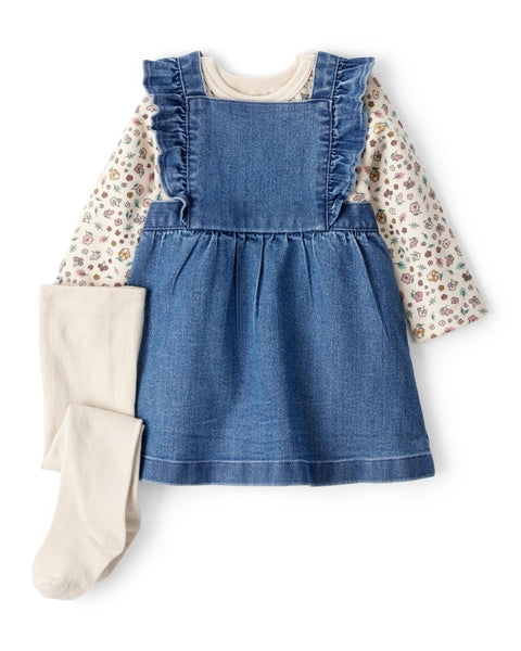 3-Piece Floral Sleeveless Dress Set - Blue