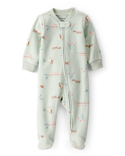 Squirrel Print Loose Fit Long-Sleeve Sleep & Play - Green