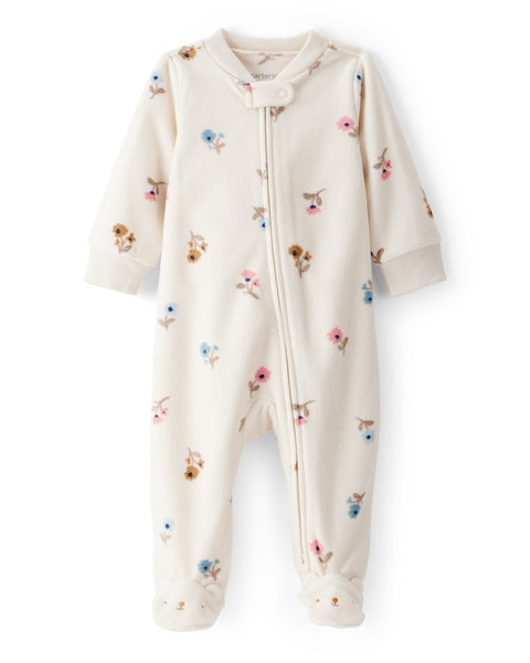 Floral Print Loose Fit Long-Sleeve 2-Way Zip Sleep & Play - Cream