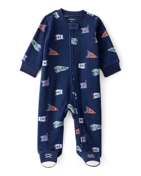 Sports Print Loose Fit Long-Sleeve Sleep & Play - Navy Blue