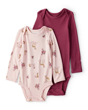 Cargar imagen en el visor de la galería, 2-Pack Deer &amp; Floral Print PurelySoft Long-Sleeve Multipack Bodysuits - Burgundy/Pink
