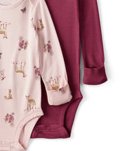 Cargar imagen en el visor de la galería, 2-Pack Deer &amp; Floral Print PurelySoft Long-Sleeve Multipack Bodysuits - Burgundy/Pink
