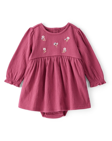 Embroidered Floral Bodysuit Dress - Pink