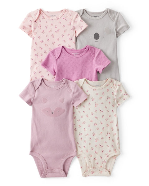 5-Pack Fox Koala Face Short-Sleeve Bodysuits