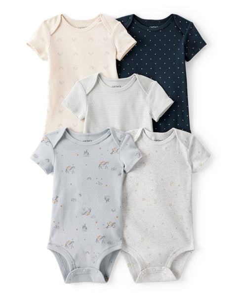5-Pack Unicorn Rainbow Moon Short-Sleeve Bodysuits