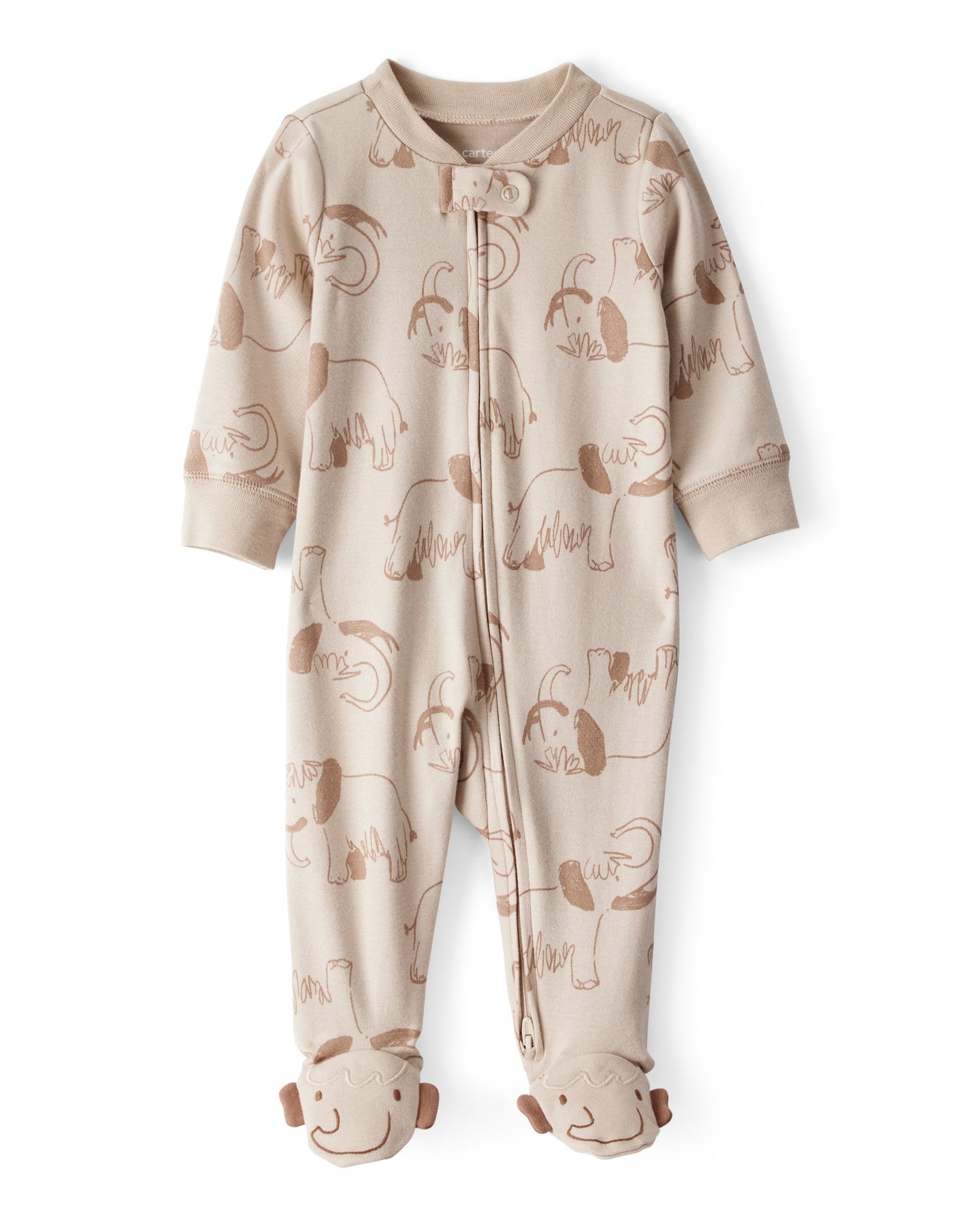 Mammoth Print 100% Cotton Long-Sleeve Snug Fit Sleep & Play Pajamas - Beige