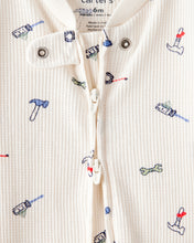 Cargar imagen en el visor de la galería, Construction Print Cotton Long-Sleeve Snug Fit Sleep &amp; Play Pajamas - White
