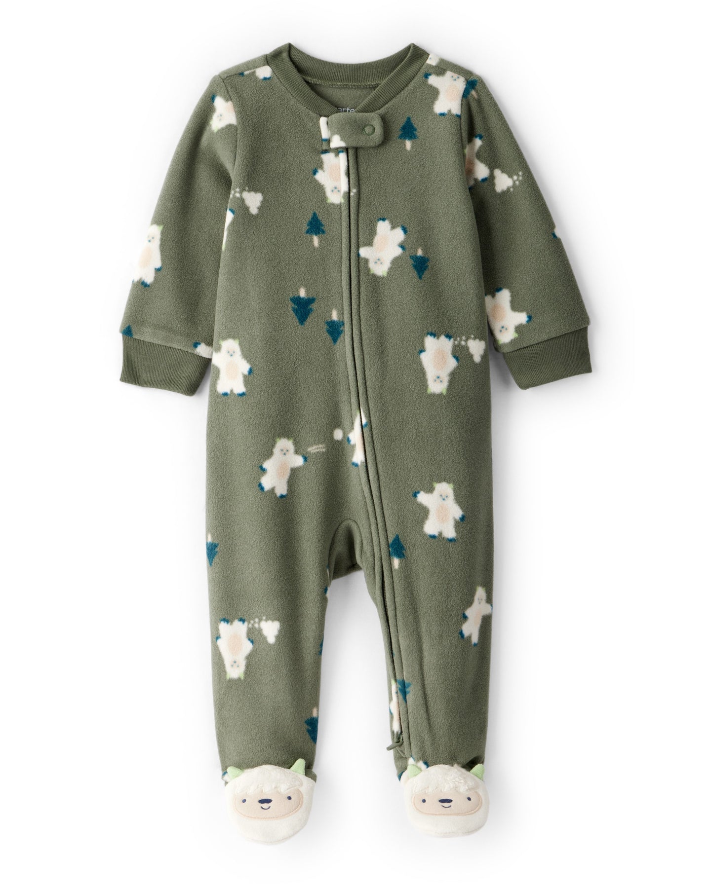 Yeti Fleece Loose Fit 2-Way Zip Sleep & Play Pajamas - Green