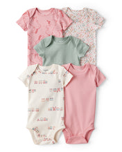 Cargar imagen en el visor de la galería, 5-Pack Train Floral Multipack Bodysuits - Green/Pink
