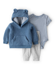 Cargar imagen en el visor de la galería, 3-Piece Bear Sherpa Long-Sleeve Bodysuit &amp; Pant Set - Blue
