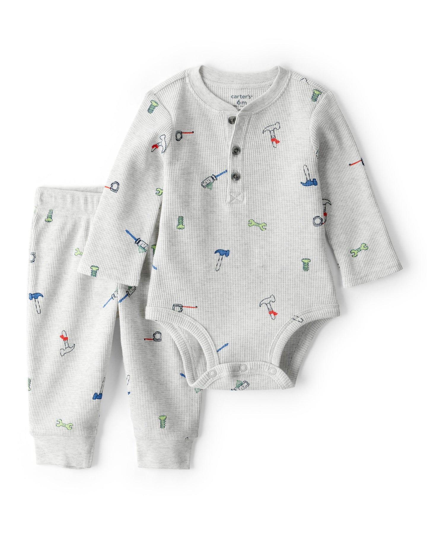 2-Piece Construction Thermal Bodysuit & Pant Set - Grey