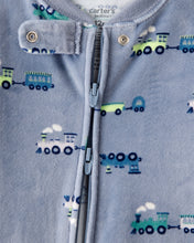 Cargar imagen en el visor de la galería, Train DreamPlush Long-Sleeve Snug Fit 1-Piece Pajamas - Blue/Grey
