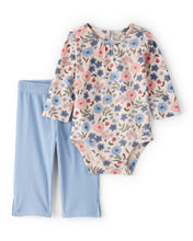 Cargar imagen en el visor de la galería, 2-Piece Floral Bodysuit &amp; Pant Set - Blue
