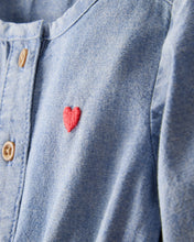 Cargar imagen en el visor de la galería, Heart Chambray Long-Sleeve Denim Jumpsuit - Blue

