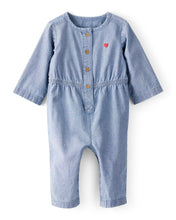 Cargar imagen en el visor de la galería, Heart Chambray Long-Sleeve Denim Jumpsuit - Blue
